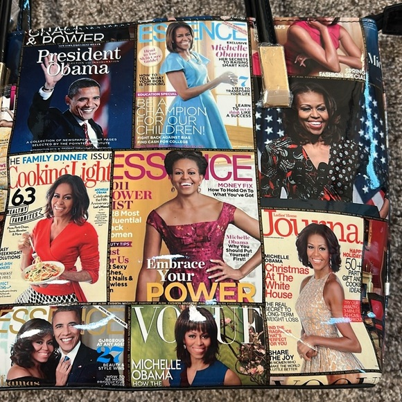 NWOT Michelle Obama First Lady Glossy Magazine Print Collage Vinyl Handbag Purse - Picture 8 of 16